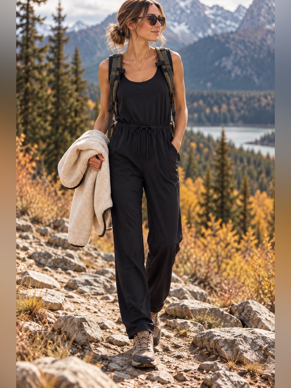 Patagonia Black Sleeveless Drawstring Waist Jumpsuit Romper Size L